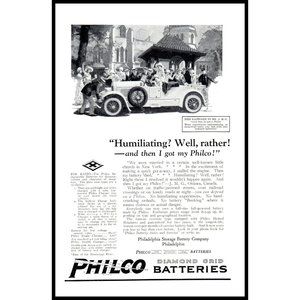 1924 Philco Diamond Grid Car Battery Vintage Print Ad Antique Convertible Photo